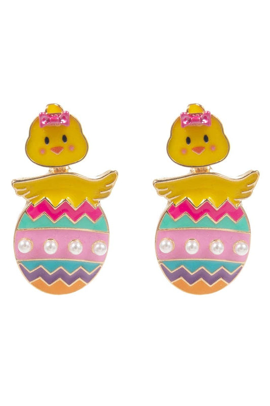 Easter Chick In Egg Post Earrings