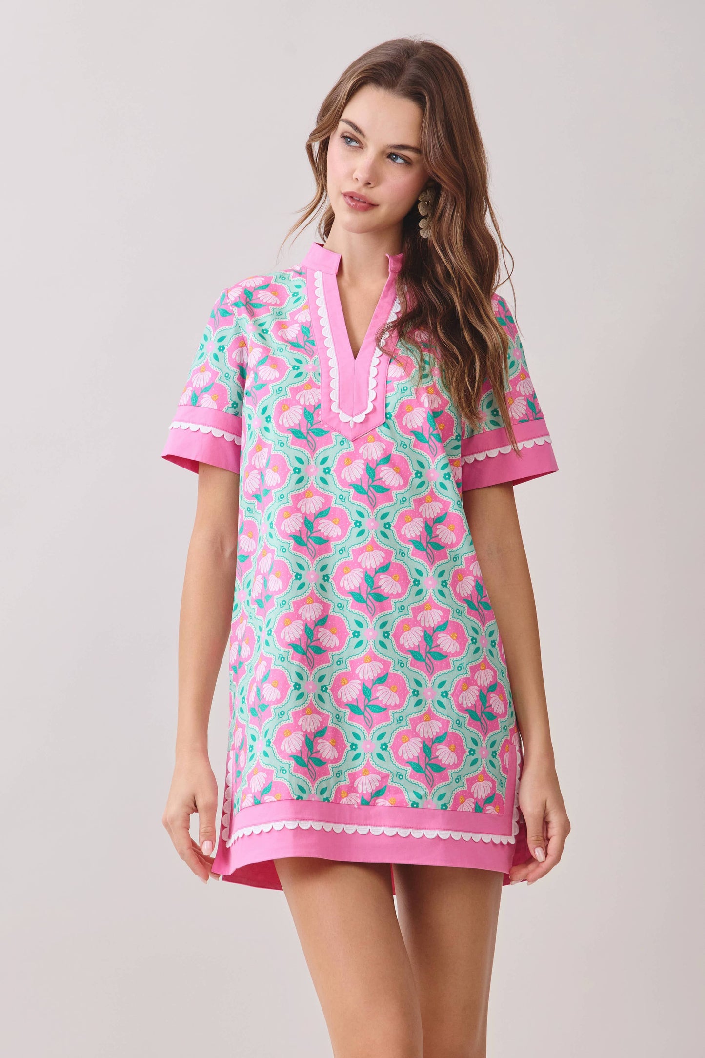 Colorful Floral Print Shift Dress