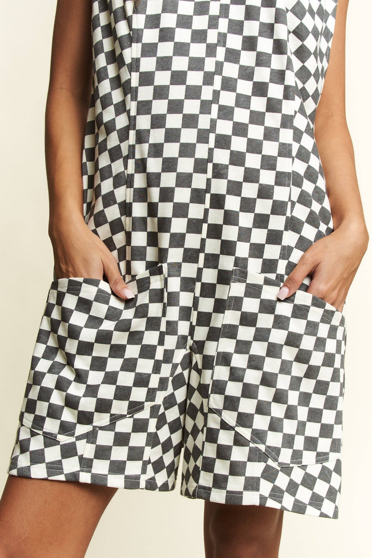 Checkered Print Shorts Romper