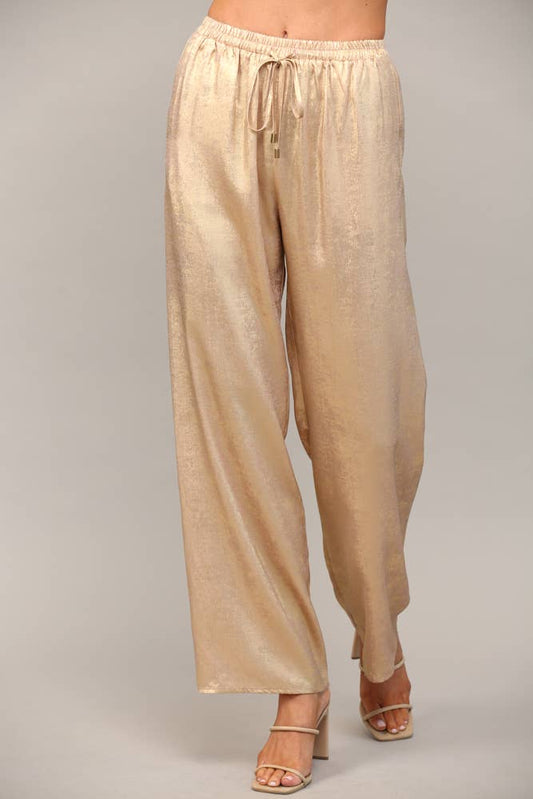 Gold Metallic Wide Leg Pant