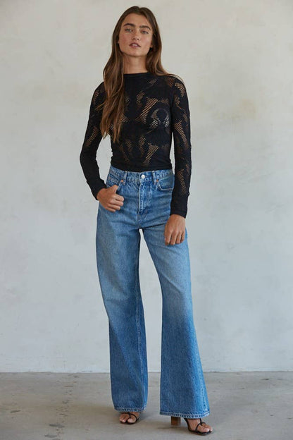 Knit Seamless Jacquard Mock Neck Top