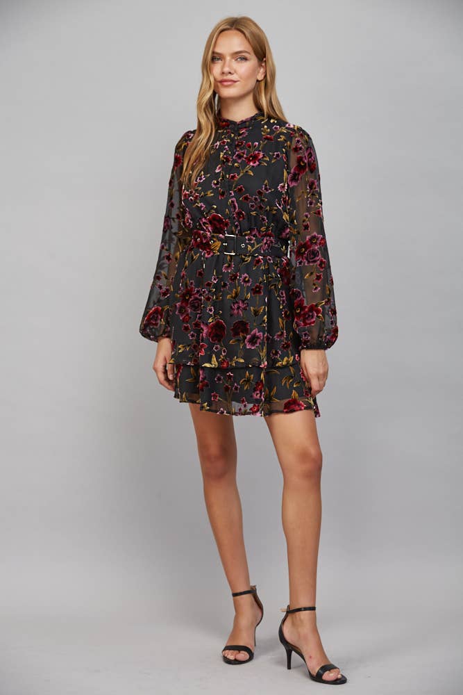 Floral Burnout Button Front Dress