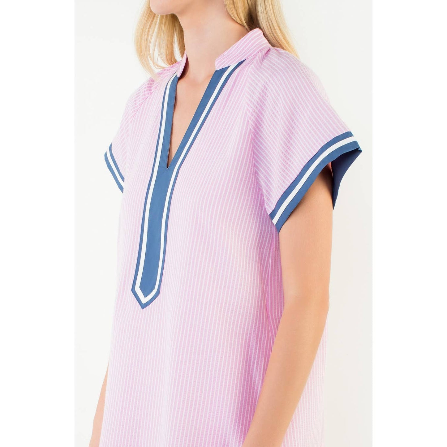Short Sleeve Striped Textured Dress