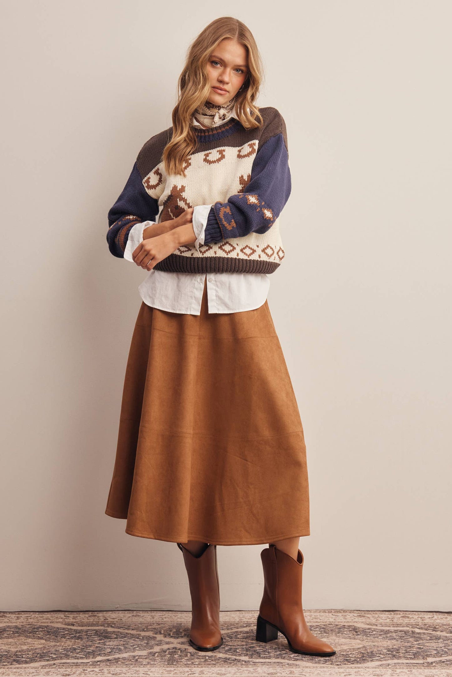 Western Horse Intarsia Knit Sweater