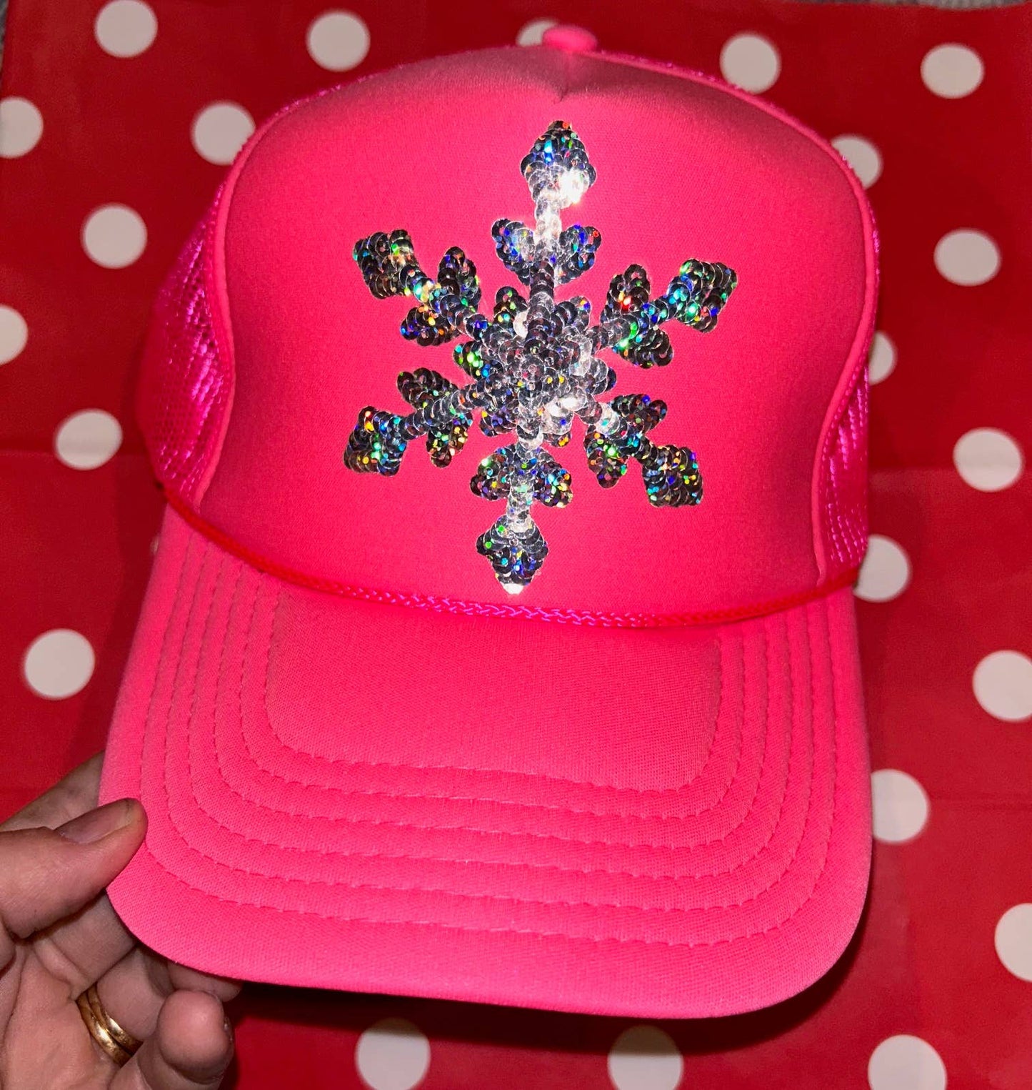 Sequin Snowflake Trucker Hat