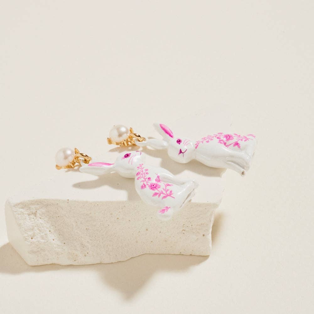 Chinoiserie Printed Easter Bunny Post Earrings