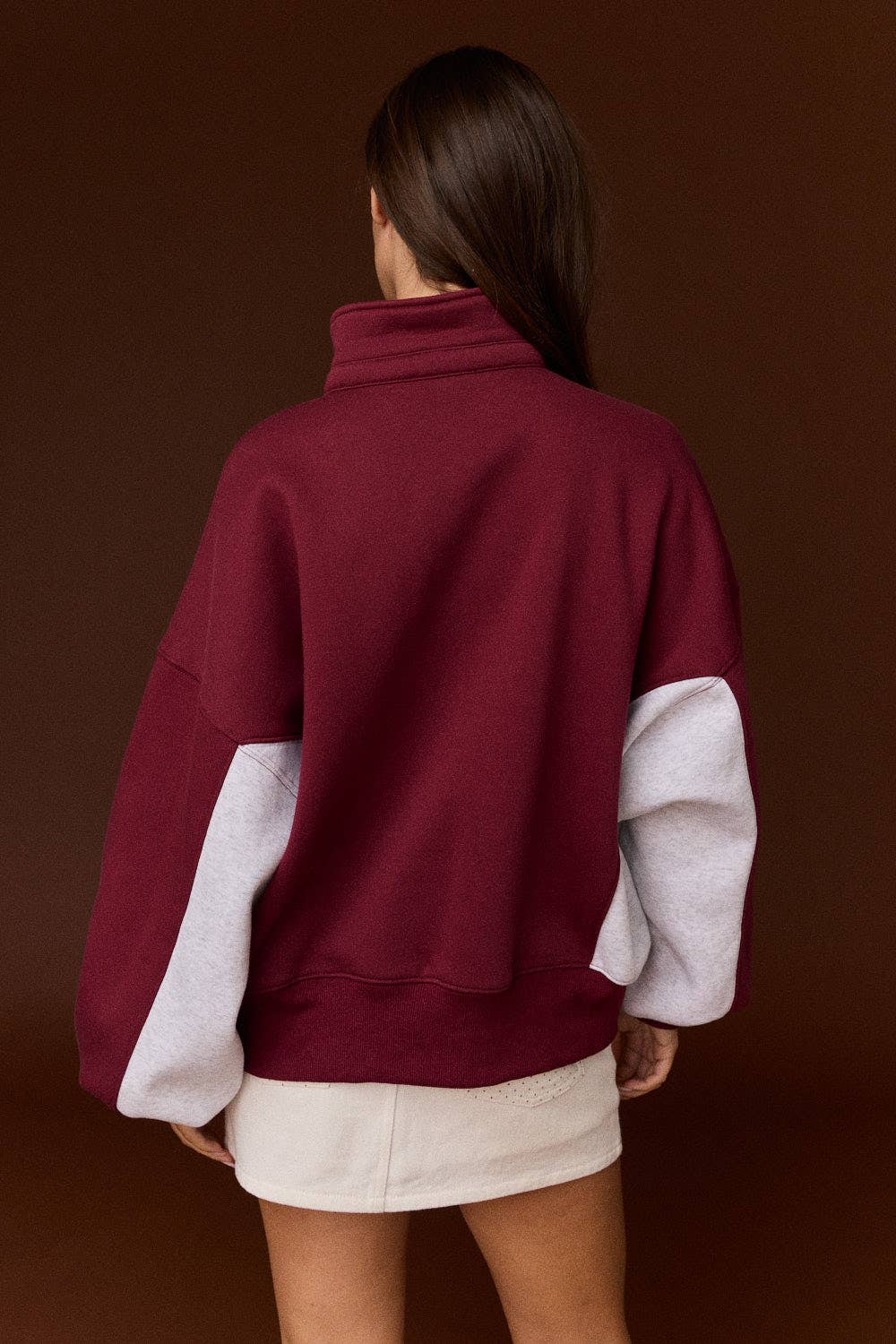 Half-Snap Contrast Sleeve Sweatshirt