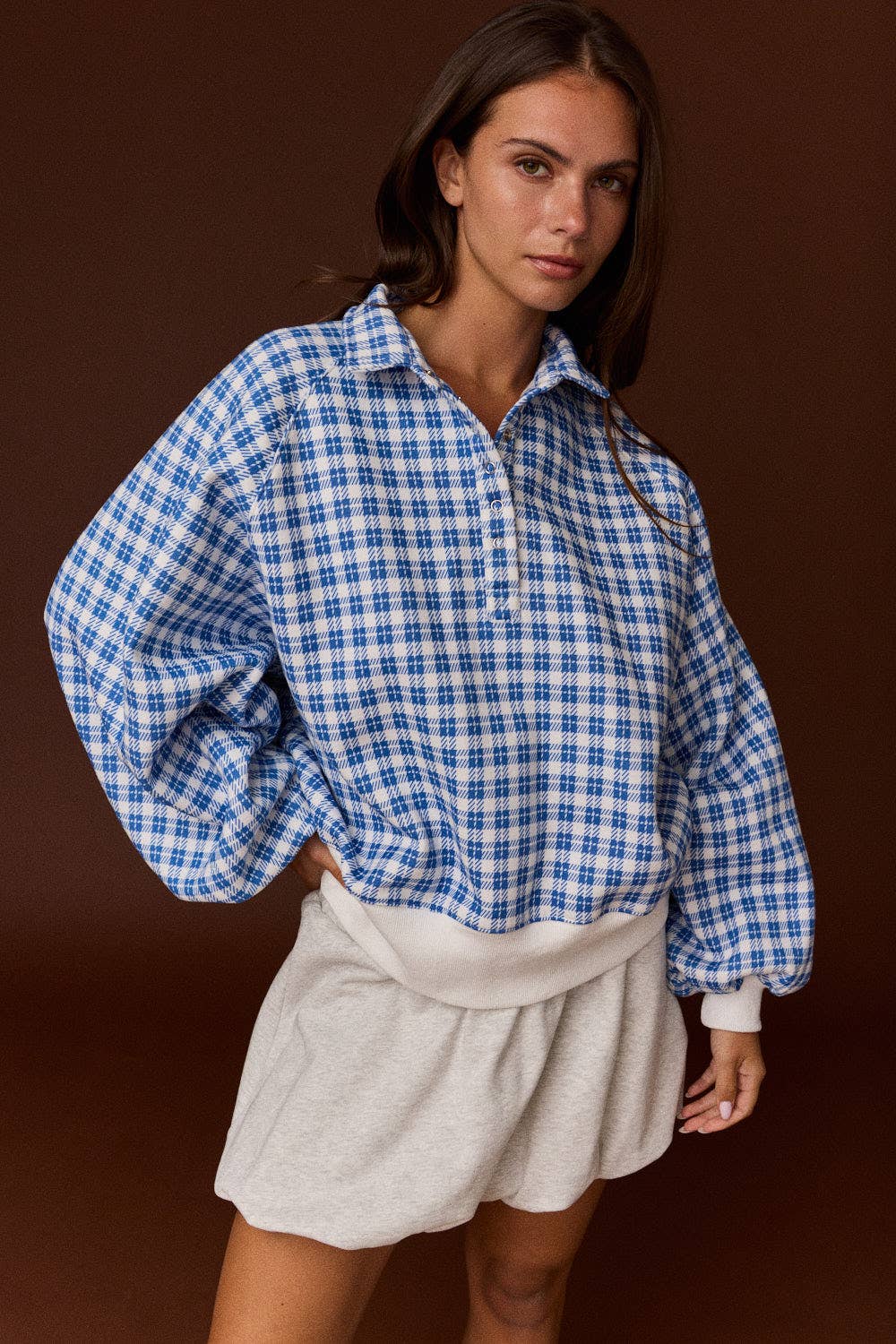 Plaid Button Pullover