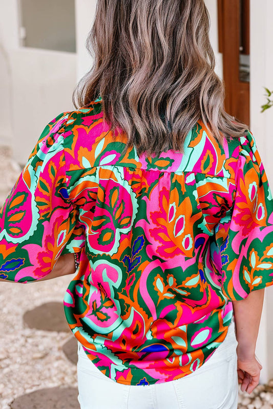 Summer Print V-Neck Blouse