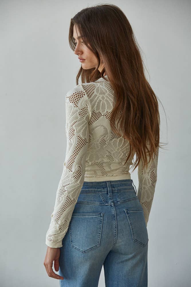 Knit Seamless Jacquard Mock Neck Top