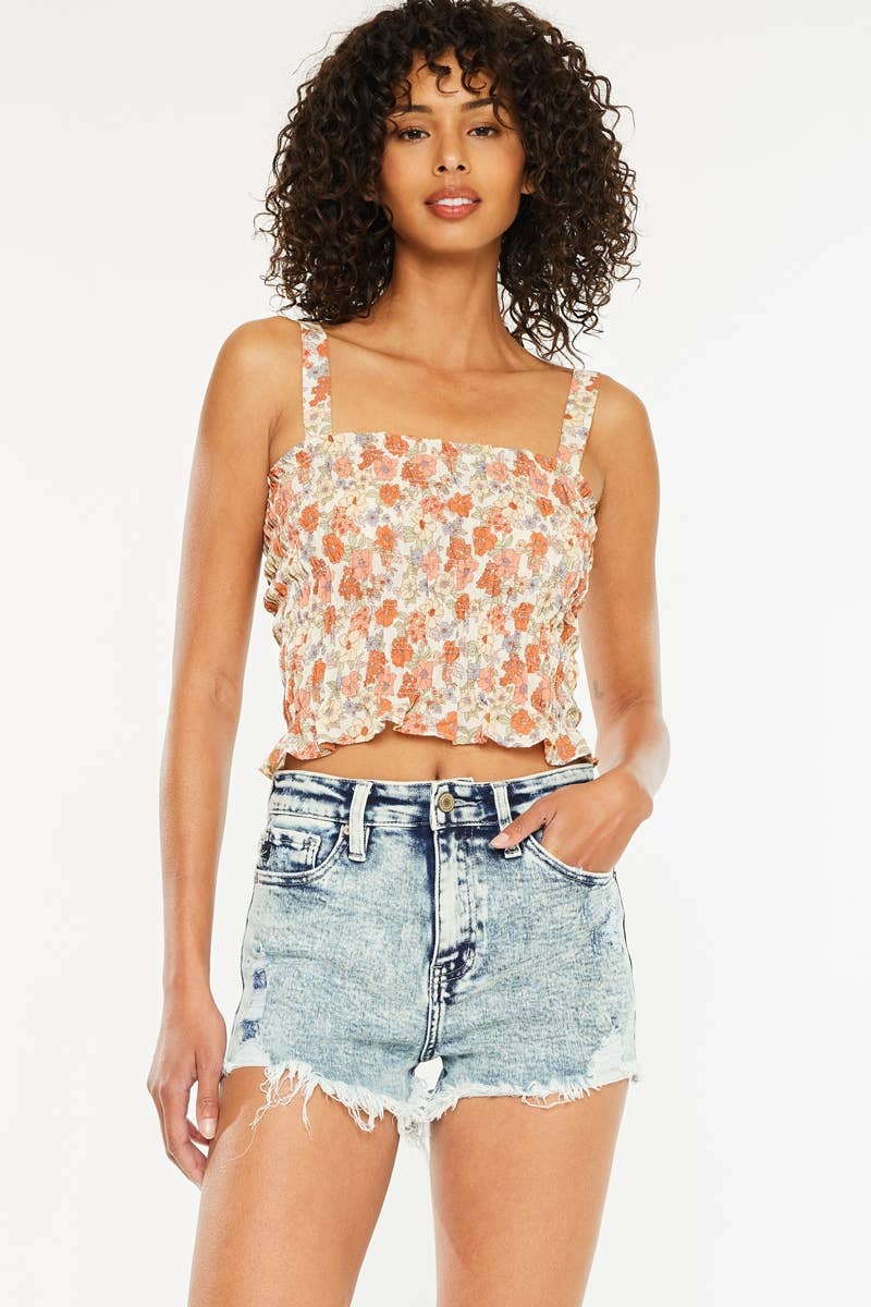 High Rise Fray Hem Denim Shorts