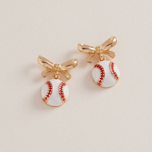 Baseball Game Day Earrings with Bow
