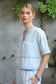 Washed Denim Split Neck Top