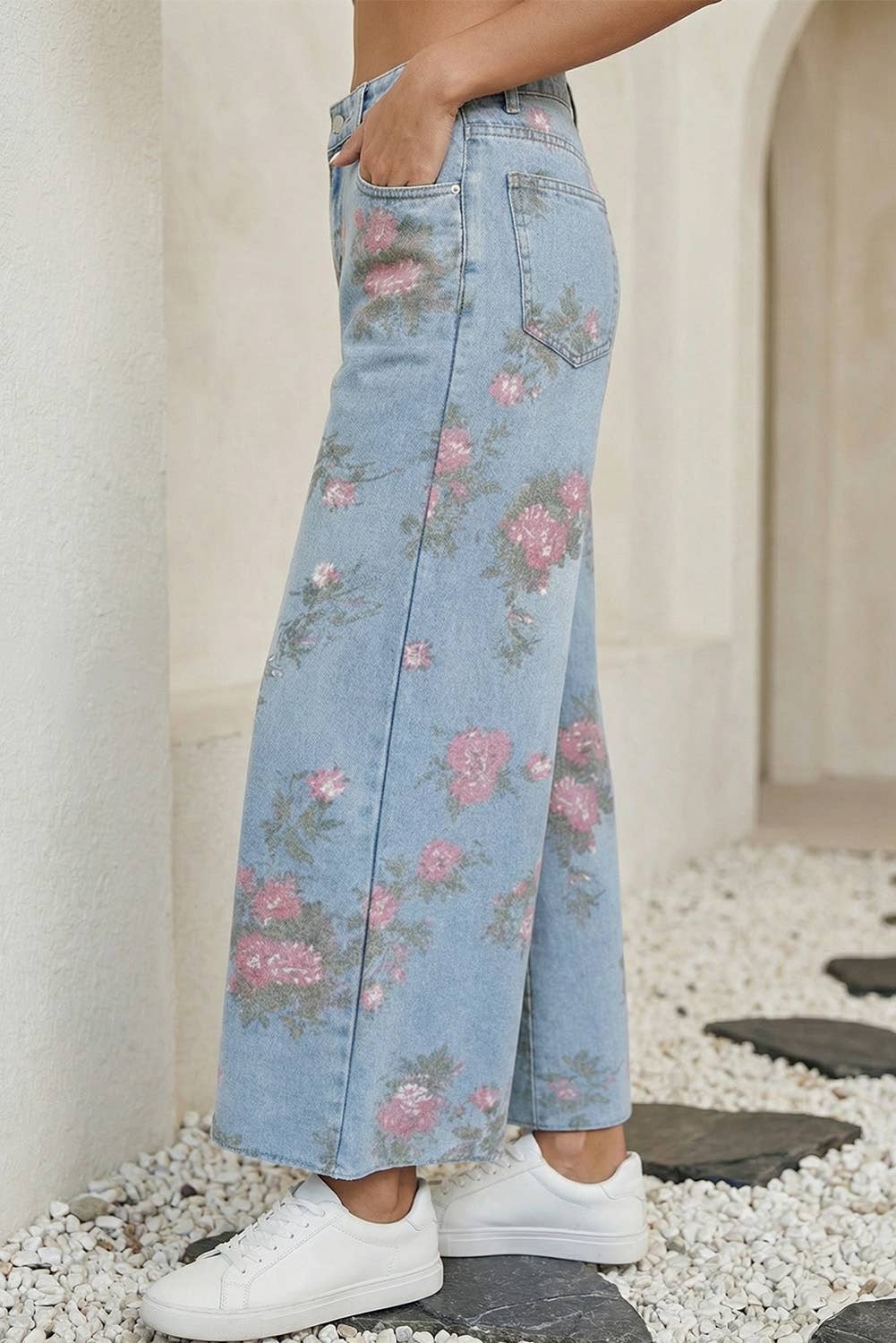 Spring Garden Floral Print Bootcut Jeans