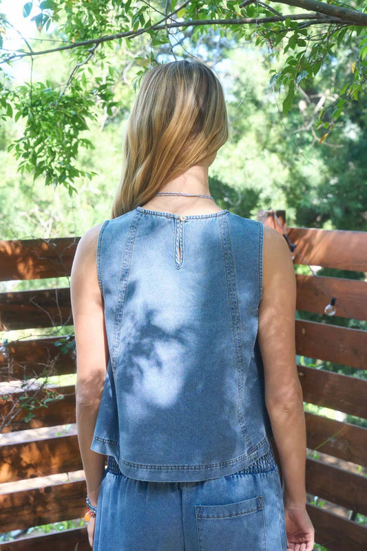 Seam Detail Sleeveless Denim Top