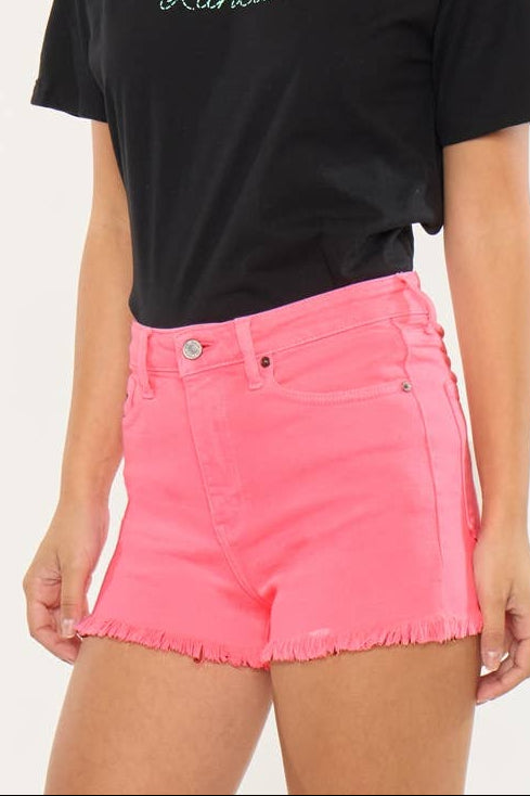 High Rise Neon Pink Denim Shorts