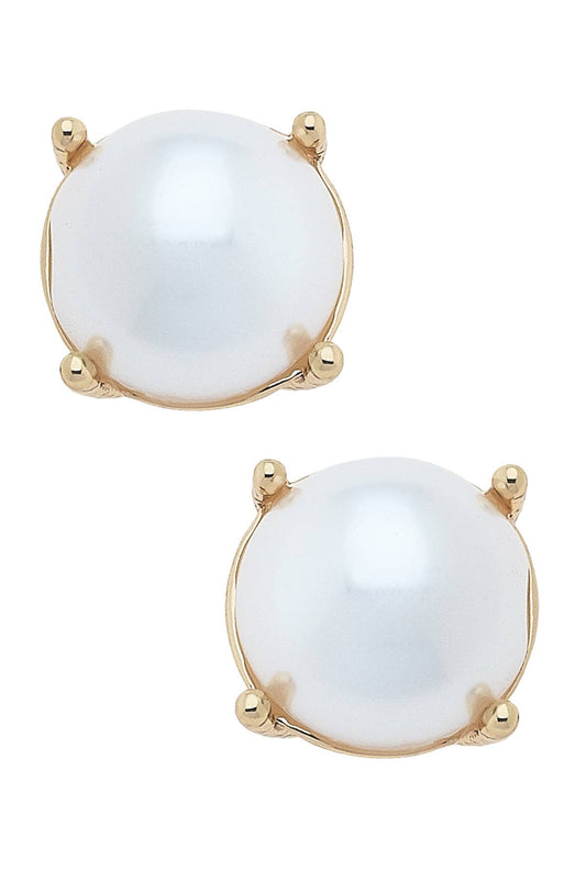 Carmen Pearl Cabochon Stud Earrings in Ivory