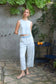 Elastic Waist Washed Denim Pants