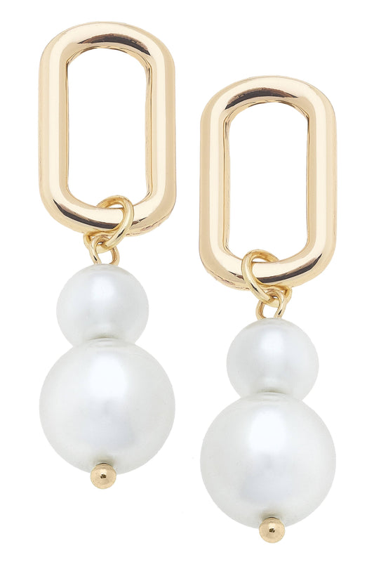 Larissa Double Pearl Drop Earrings in Ivory