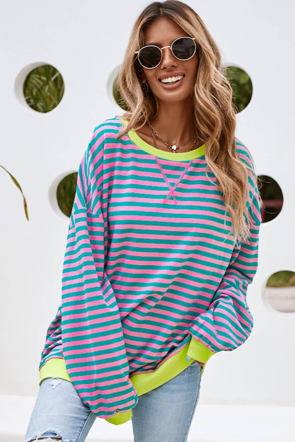 Stripe Oversized Pullover Sweatshirt