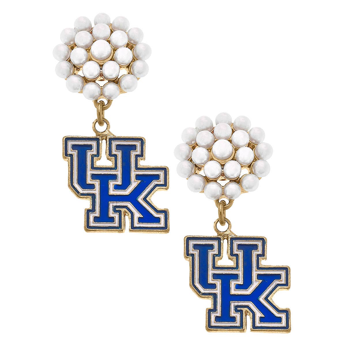 Kentucky Wildcats Pearl Cluster Enamel Drop Earrings