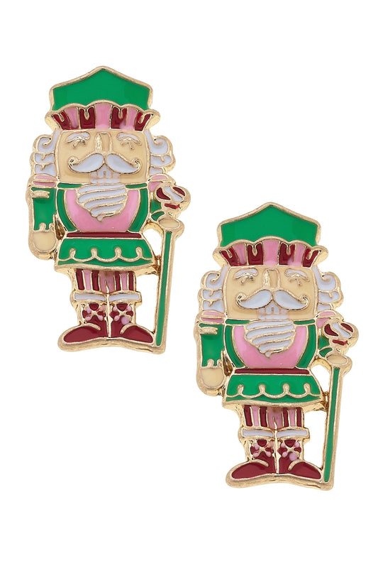 Nutcracker Enamel Stud Earrings in Green/Red/Pink