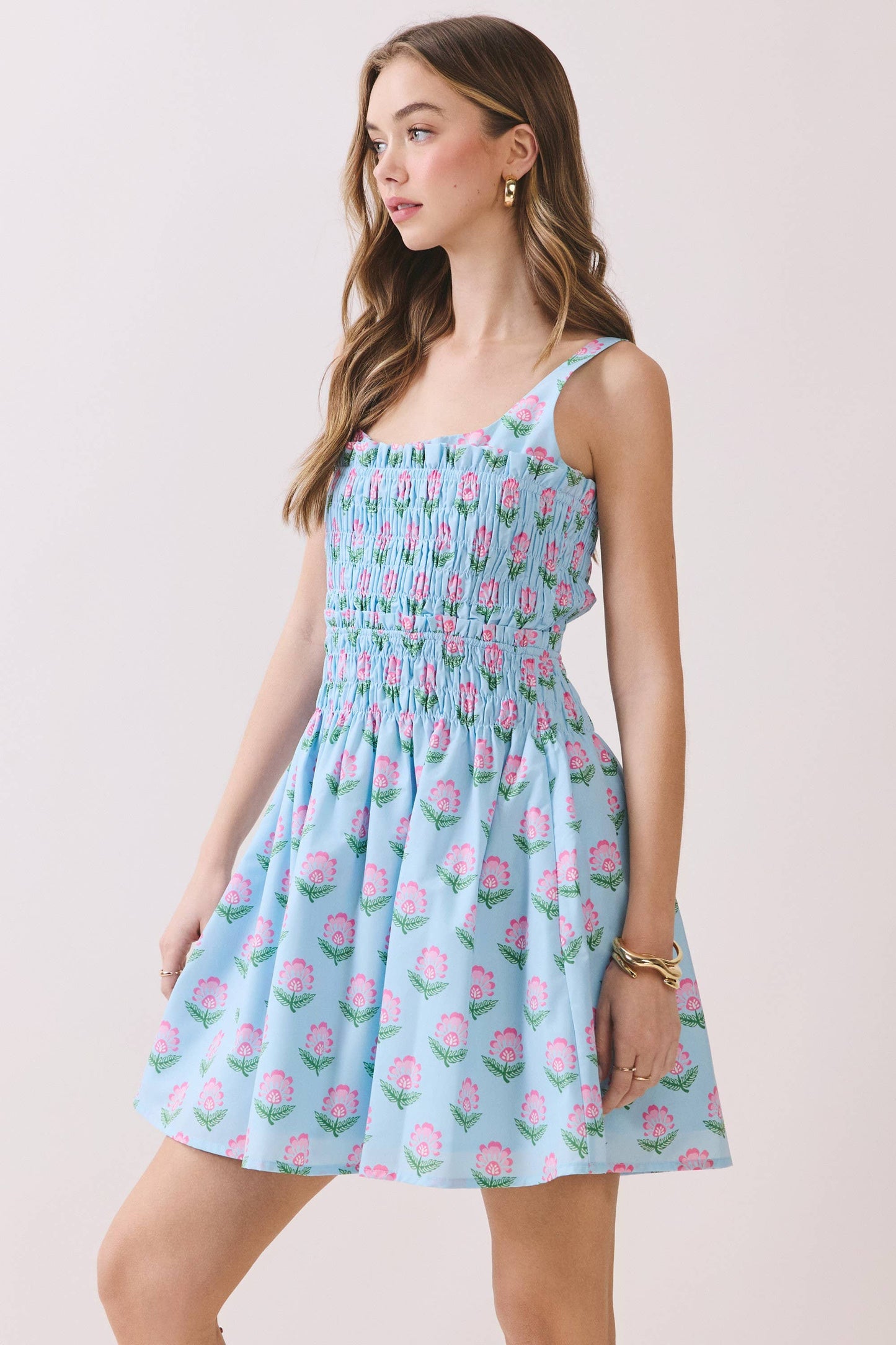 Floral Smocked Bodice Fit & Flare Mini Dress