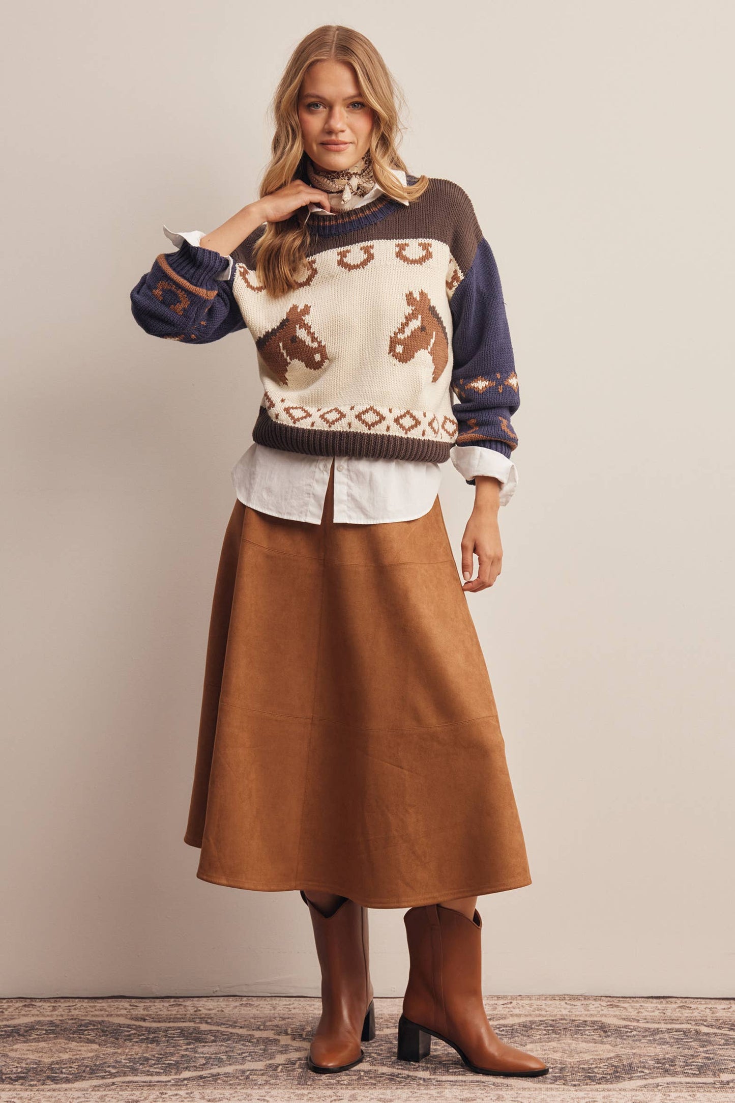 Western Horse Intarsia Knit Sweater