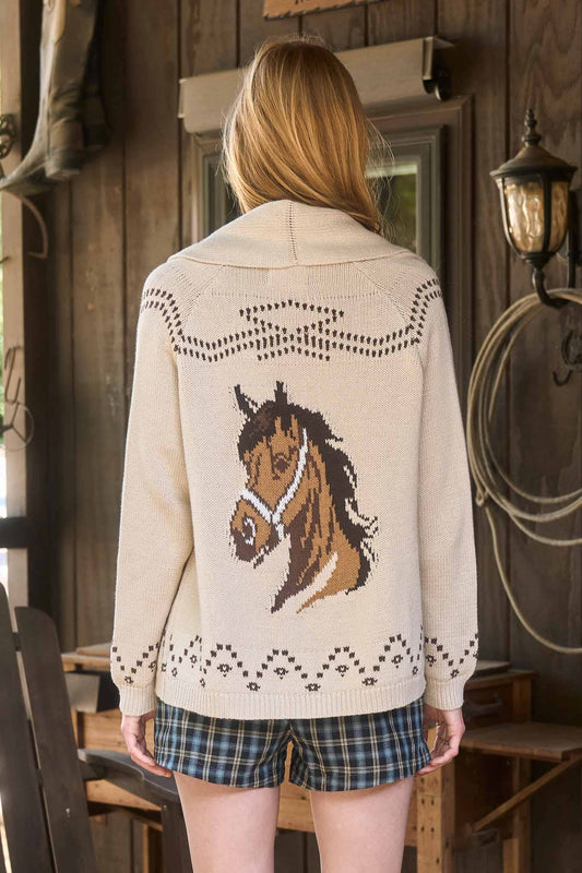 Horse Jacquard Shawl Knit Cardigan