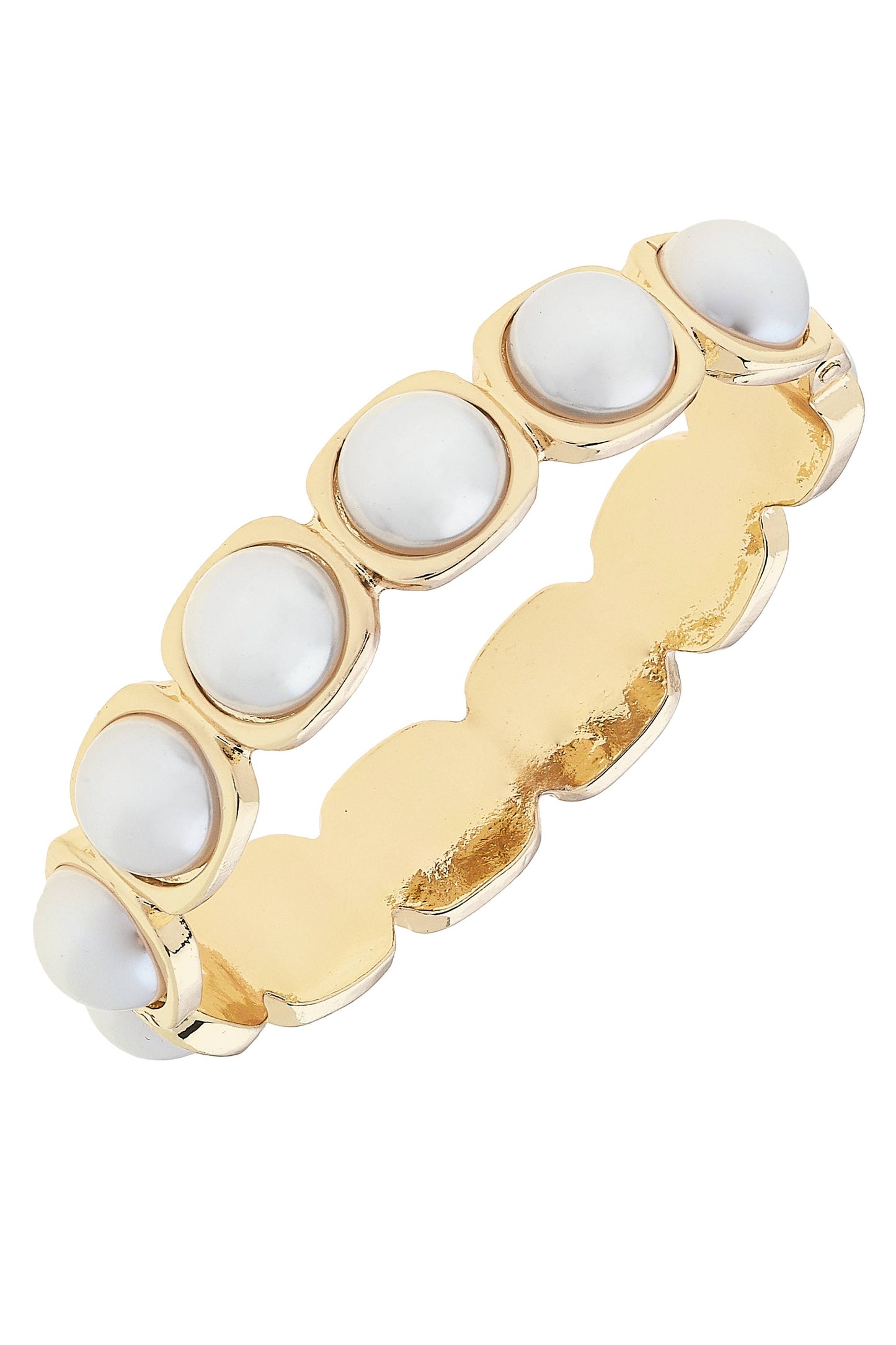 Belle Pearl Hinge Bangle in Ivory & Shiny Gold