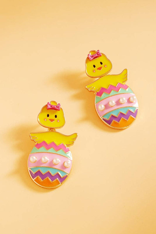 Easter Chick In Egg Post Earrings