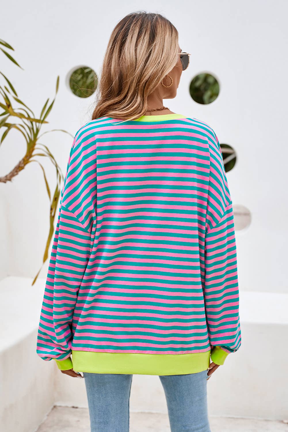 Stripe Oversized Pullover Sweatshirt