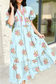 Floral Print V Neck Flutter Maxi Dress