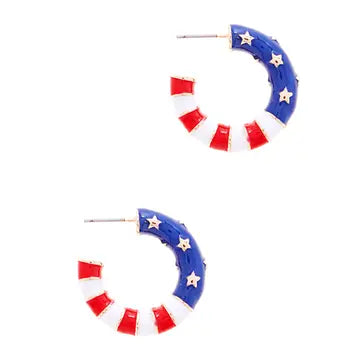 American Flag Enamel Hoop Earring